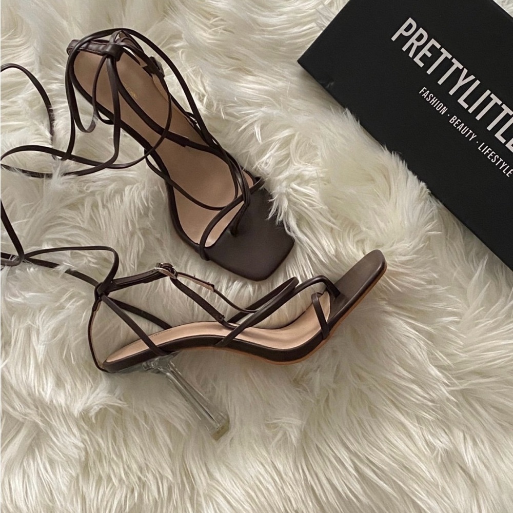 PrettyLittleThing Dark Brown Lace-Up Heels